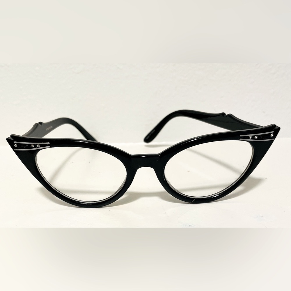 Vintage 1950s Fashion Clear Lens Glasses Tiny Rhinestones